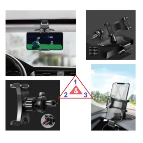 3 in 1 Car GPS Smartphone Holder: Dashboard / Visor Clamp   AC Grid Clip for Sharp Aquos R LTE 605SH (Sharp Polnareff) - Black