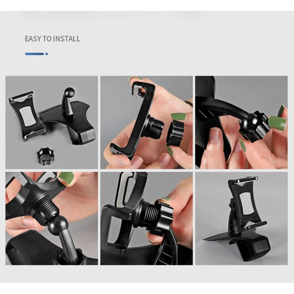 3 in 1 Car GPS Smartphone Holder: Dashboard / Visor Clamp   AC Grid Clip for Sharp Aquos R LTE 605SH (Sharp Polnareff) - Black