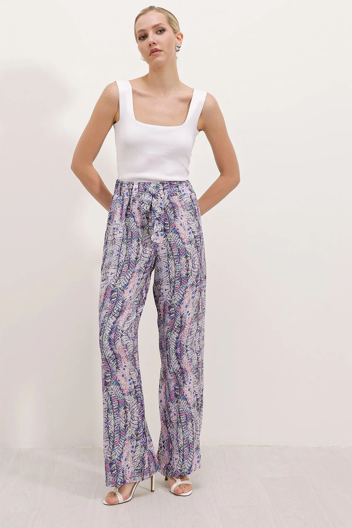 6523 desenli bol paça pantolon