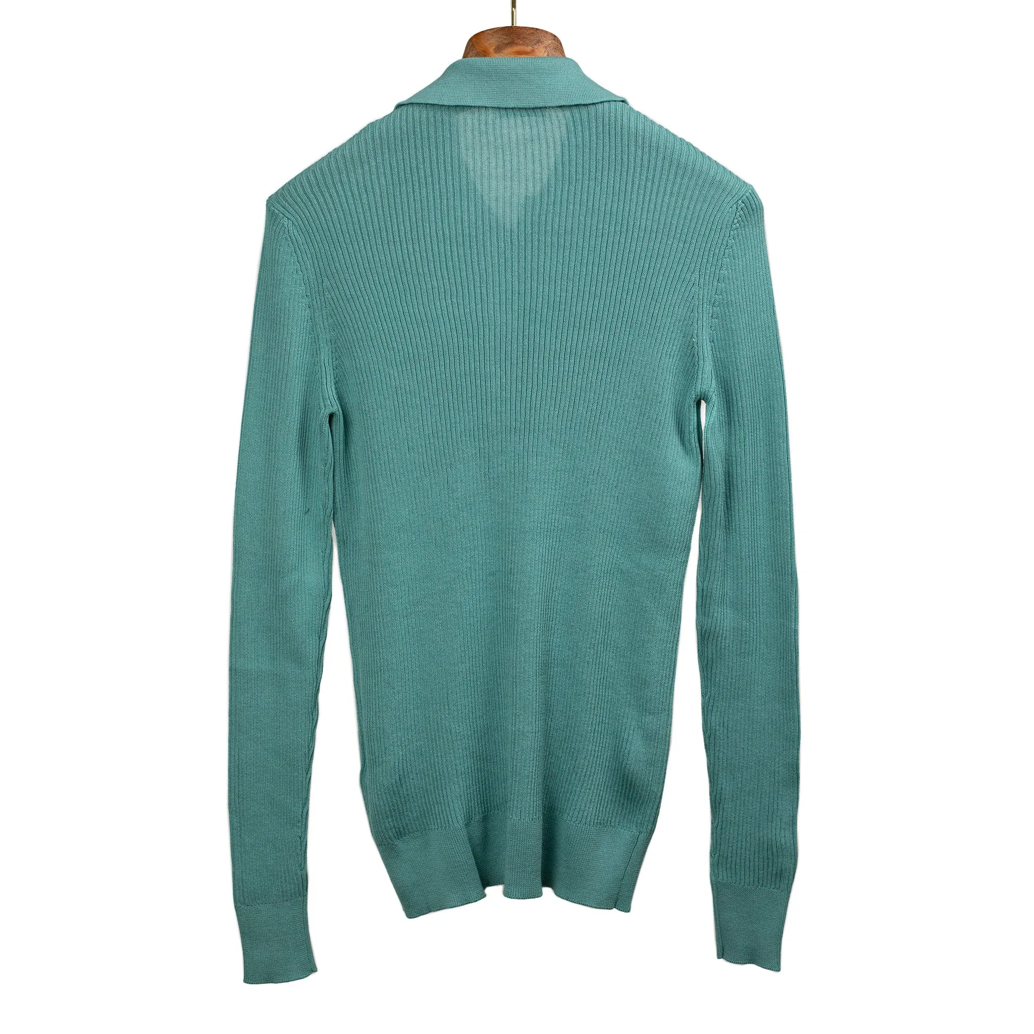 AAlgua long sleeve knitted polo shirt in teal ribbed cotton