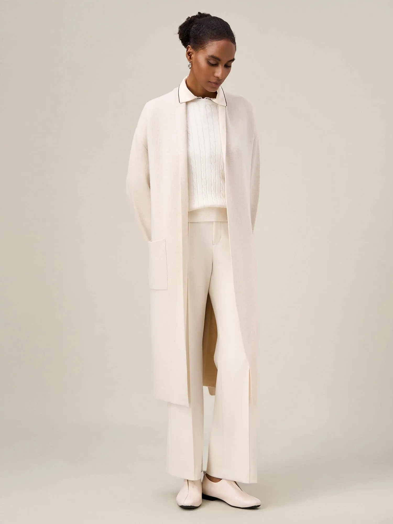 Amoretu Women's 100% Wool Knitted Long Cardigan