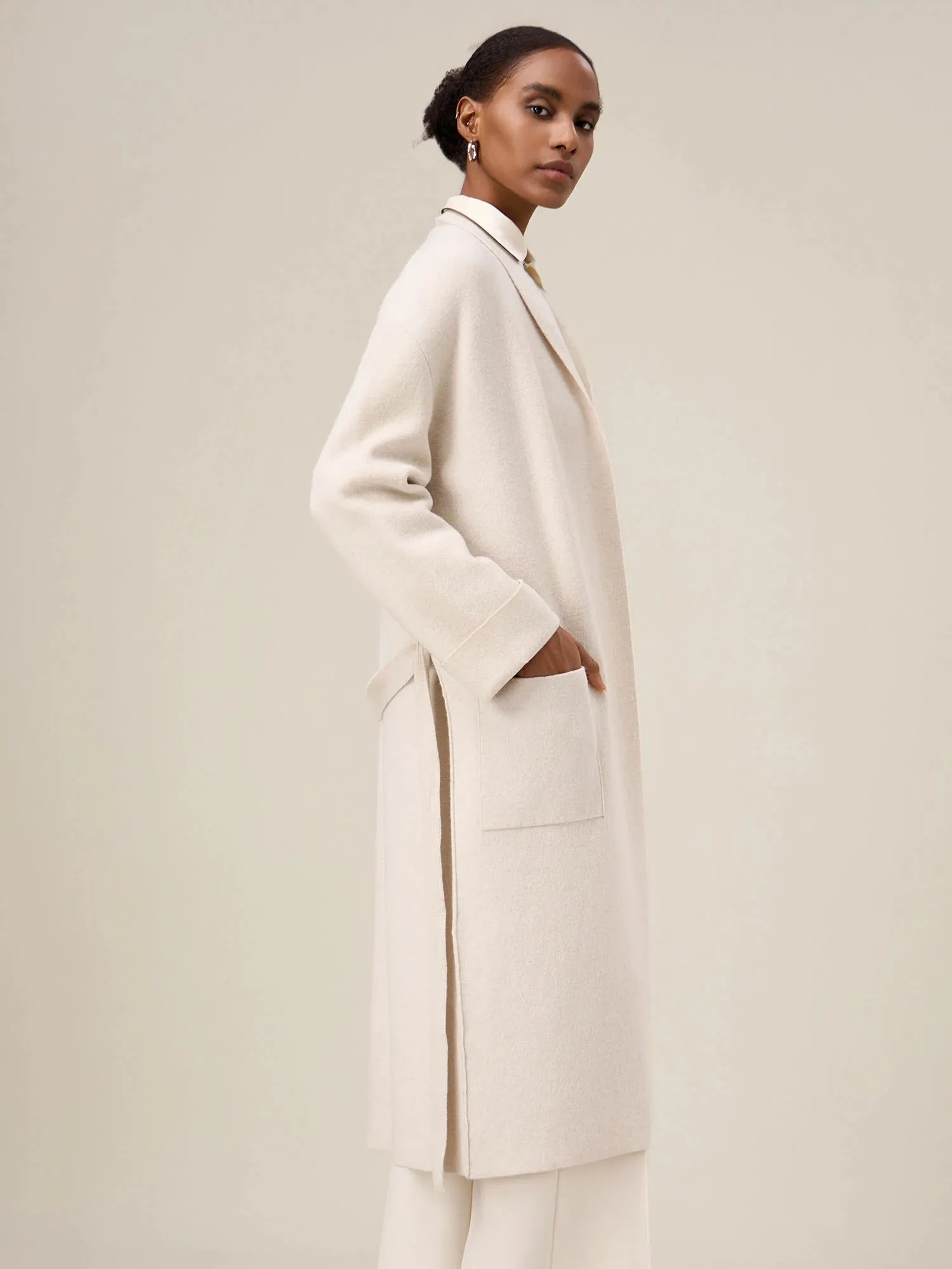 Amoretu Women's 100% Wool Knitted Long Cardigan