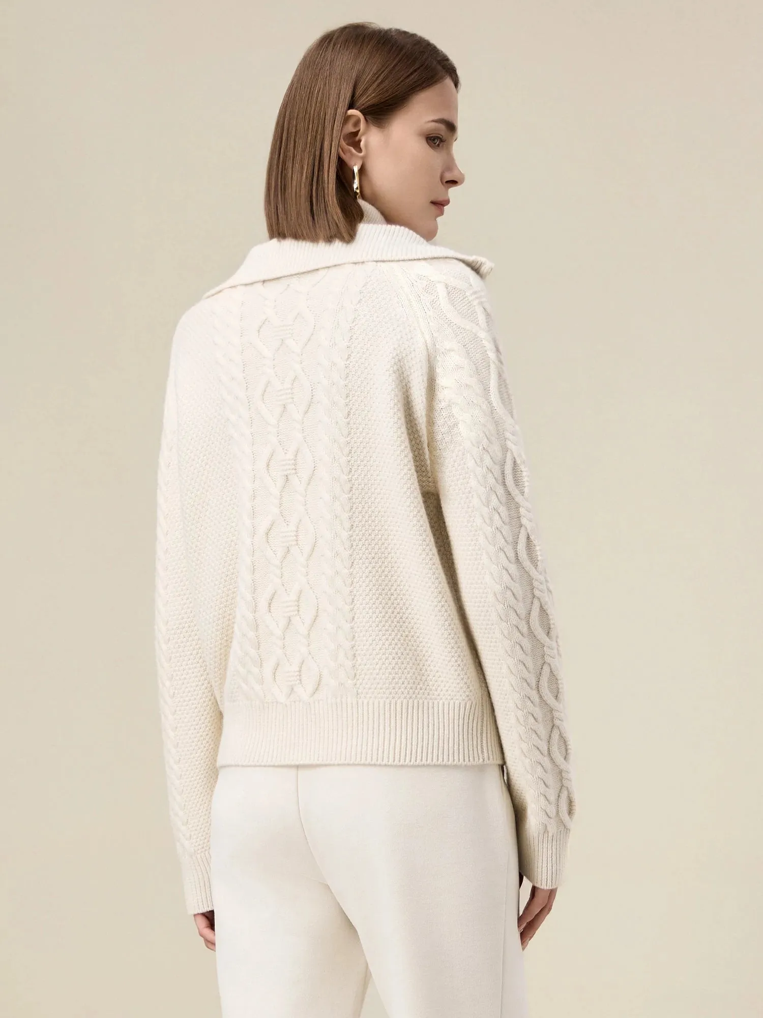 Amoretu Women's 100% Wool Stand Collar Cable Knit Sweater