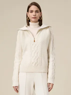 Amoretu Women's 100% Wool Stand Collar Cable Knit Sweater