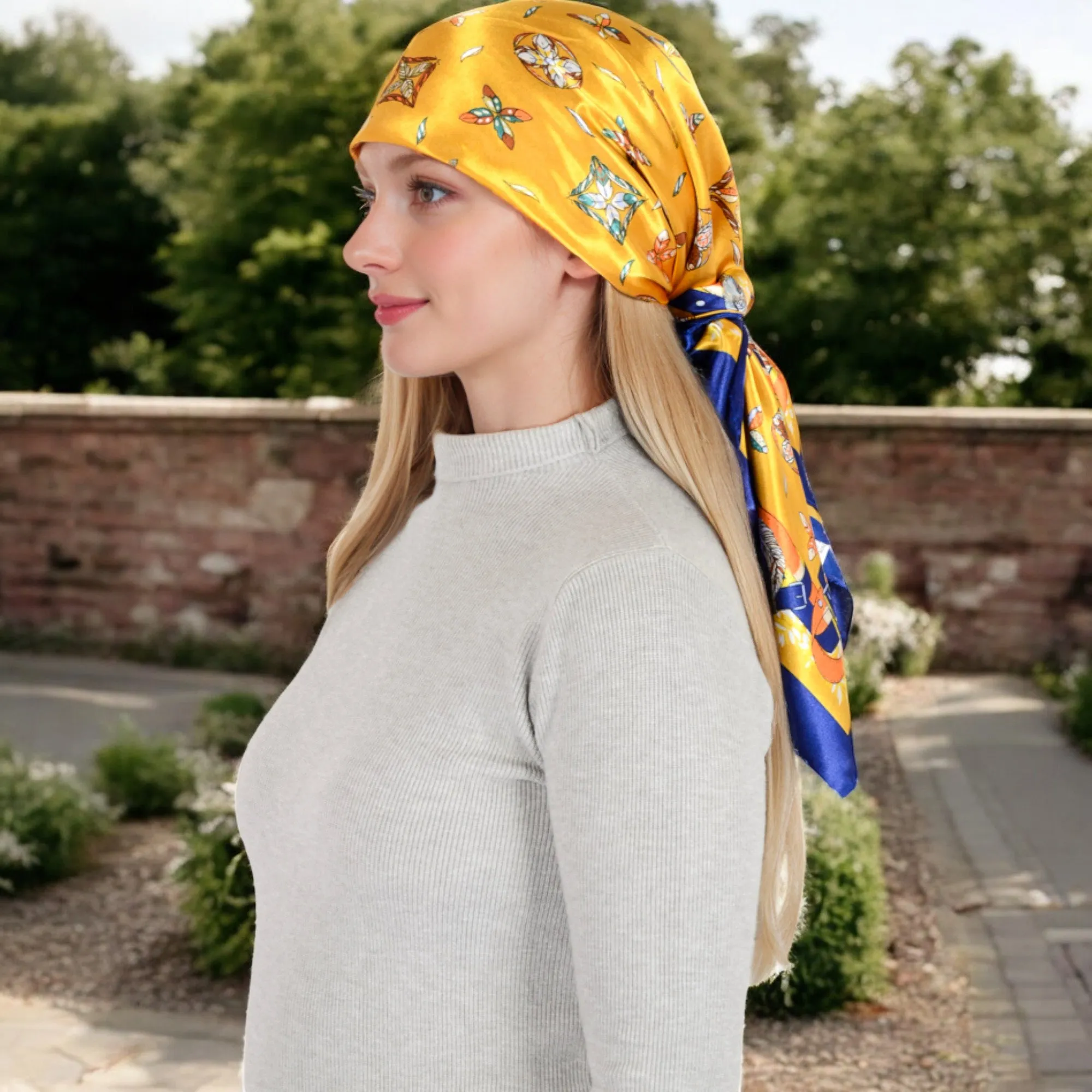 Anna-Kaci Women's Vintage-Inspired Satin Square Scarves with Vibrant Patterns and Bold Feather and Butterfly Motifs