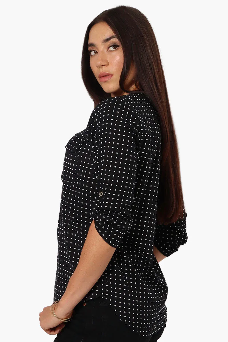 Beechers Brook Dotted Roll Up Sleeve Shirt - Black