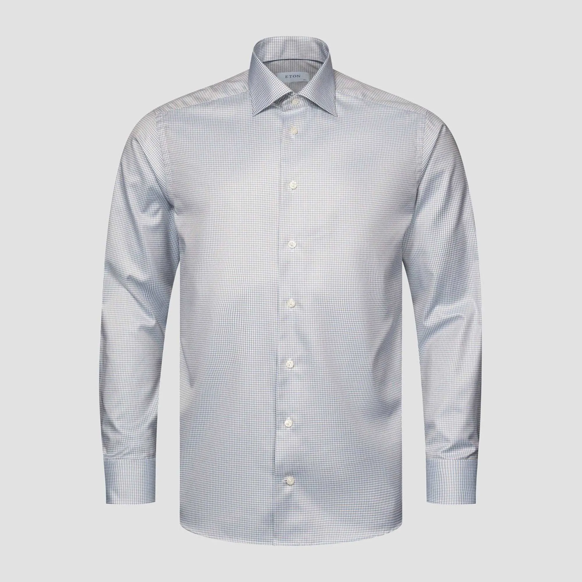 Beige Micro Check Cotton Tencel™ Lyocell Slim Fit Shirt - ETON