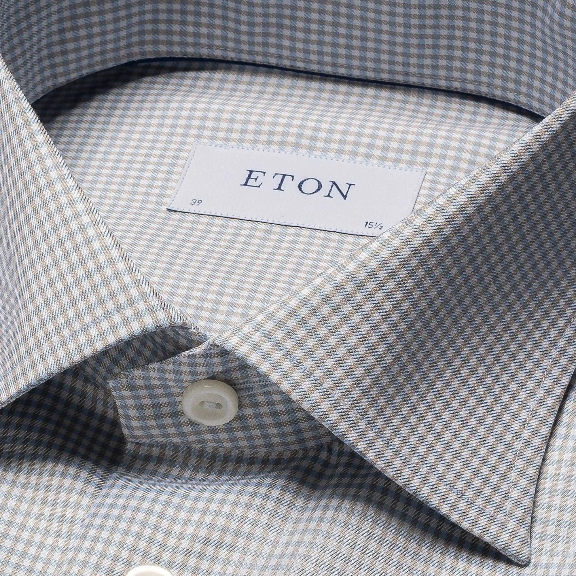 Beige Micro Check Cotton Tencel™ Lyocell Slim Fit Shirt - ETON