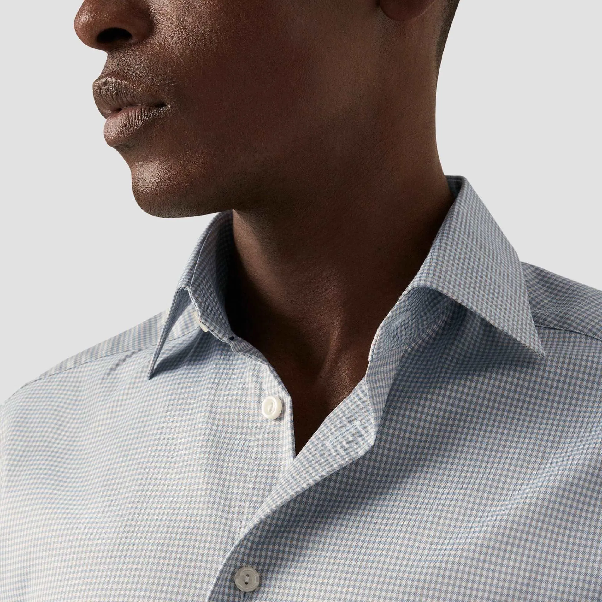 Beige Micro Check Cotton Tencel™ Lyocell Slim Fit Shirt - ETON