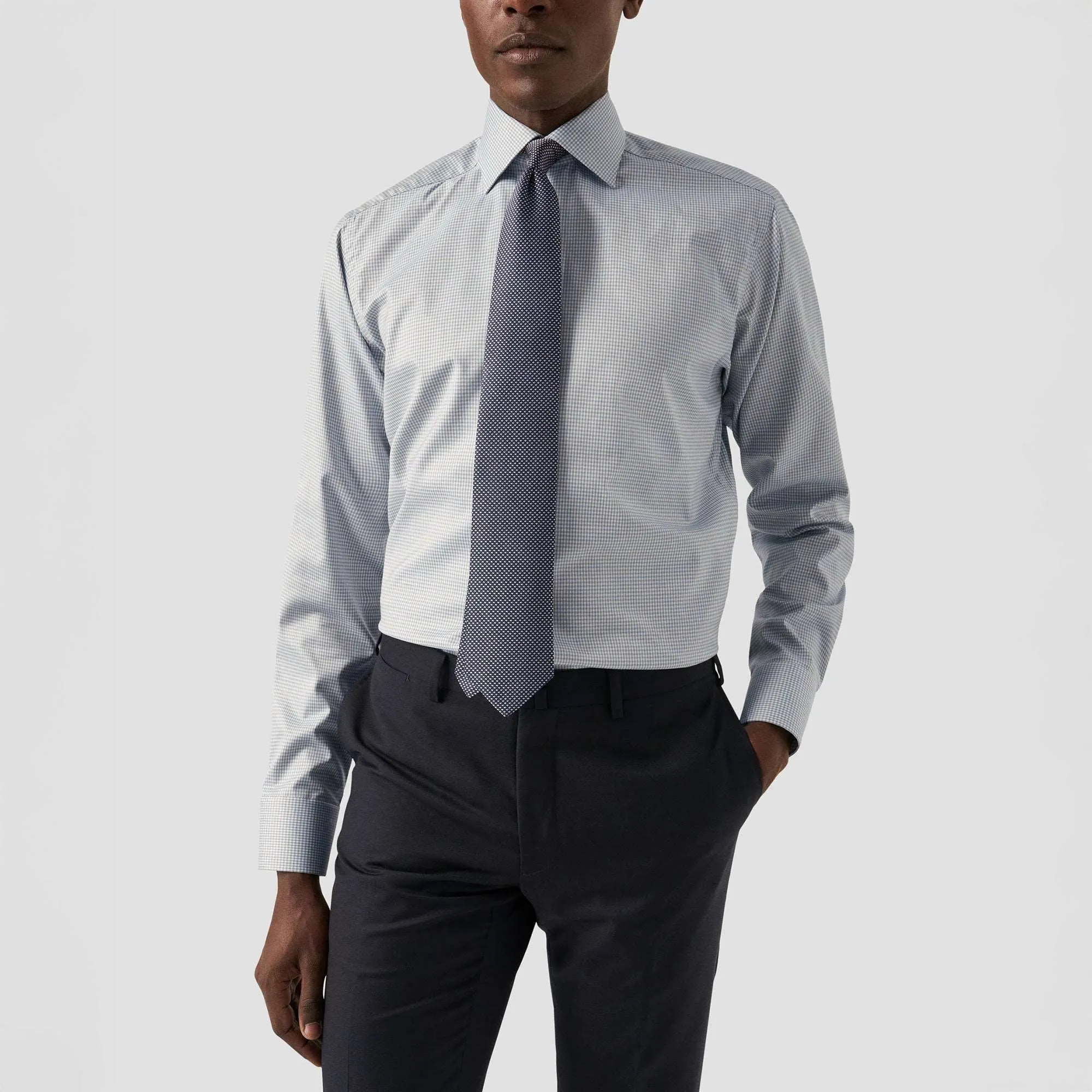 Beige Micro Check Cotton Tencel™ Lyocell Slim Fit Shirt - ETON