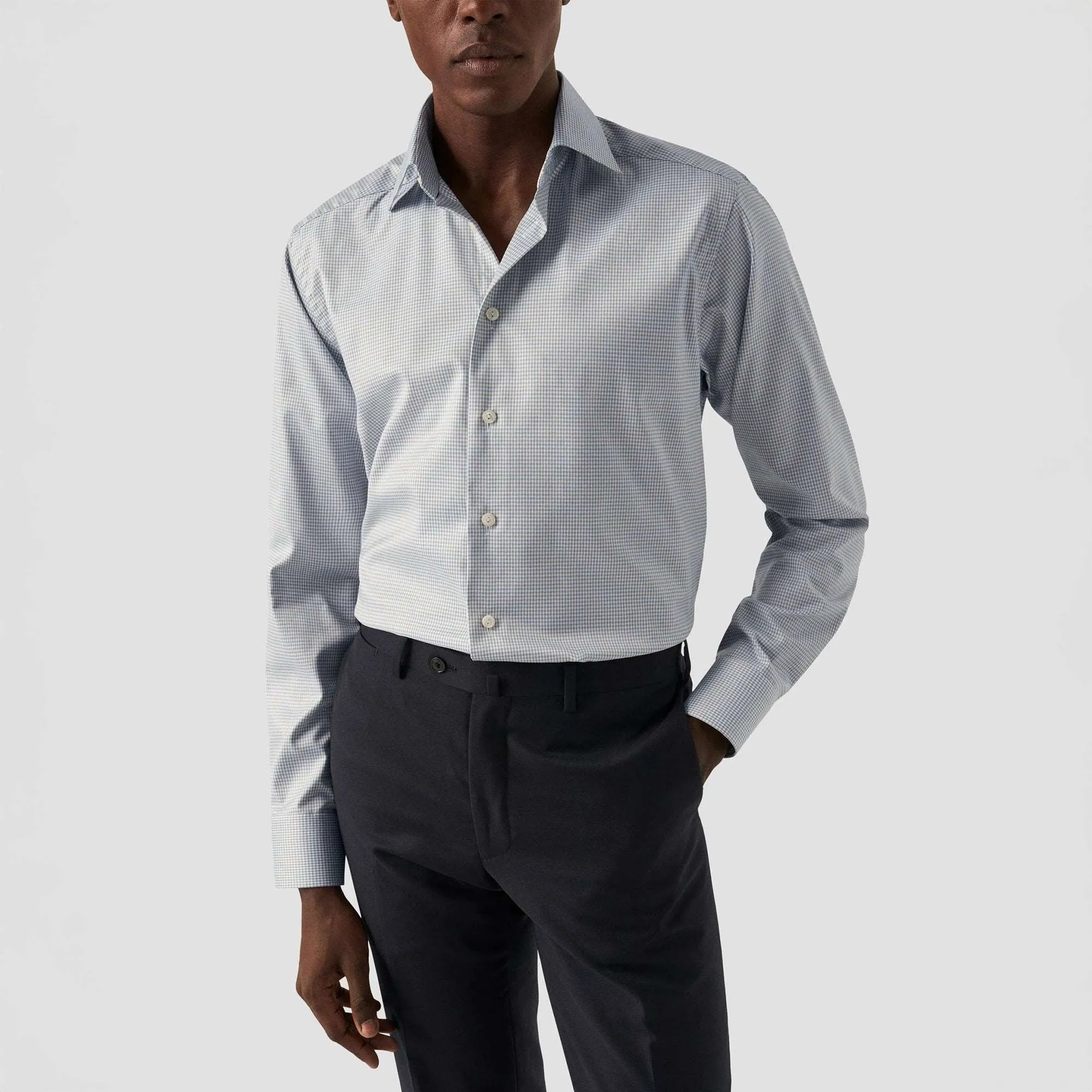 Beige Micro Check Cotton Tencel™ Lyocell Slim Fit Shirt - ETON