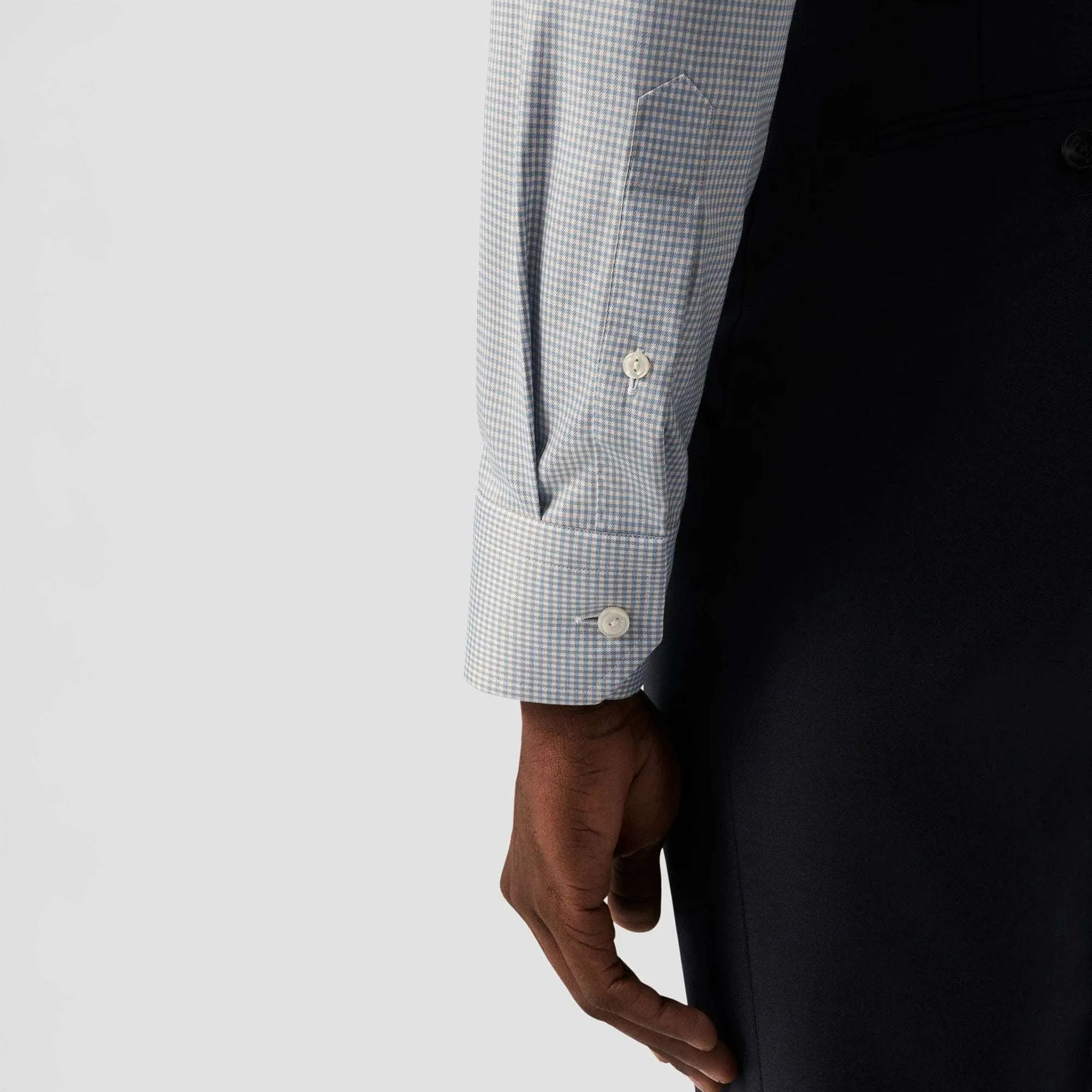 Beige Micro Check Cotton Tencel™ Lyocell Slim Fit Shirt - ETON