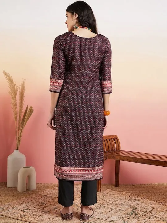 Black Ethnic Motifs Printed Regular Pure Cotton Kurta With Trouser