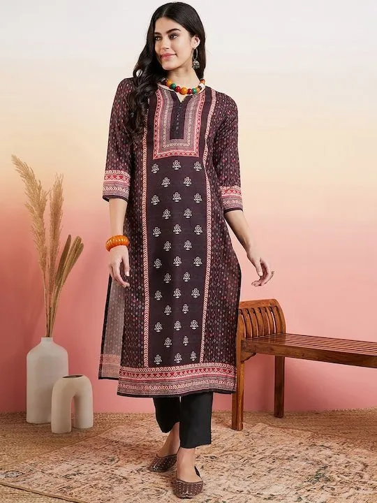 Black Ethnic Motifs Printed Regular Pure Cotton Kurta With Trouser