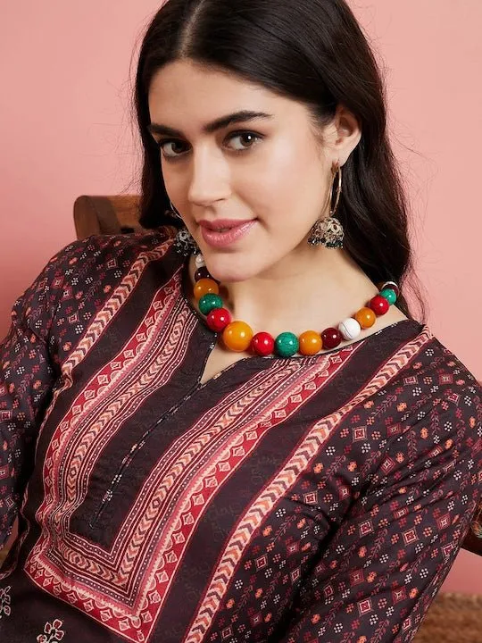 Black Ethnic Motifs Printed Regular Pure Cotton Kurta With Trouser
