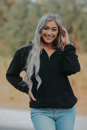 Black Fuzzy Knit Half Zip Pullover