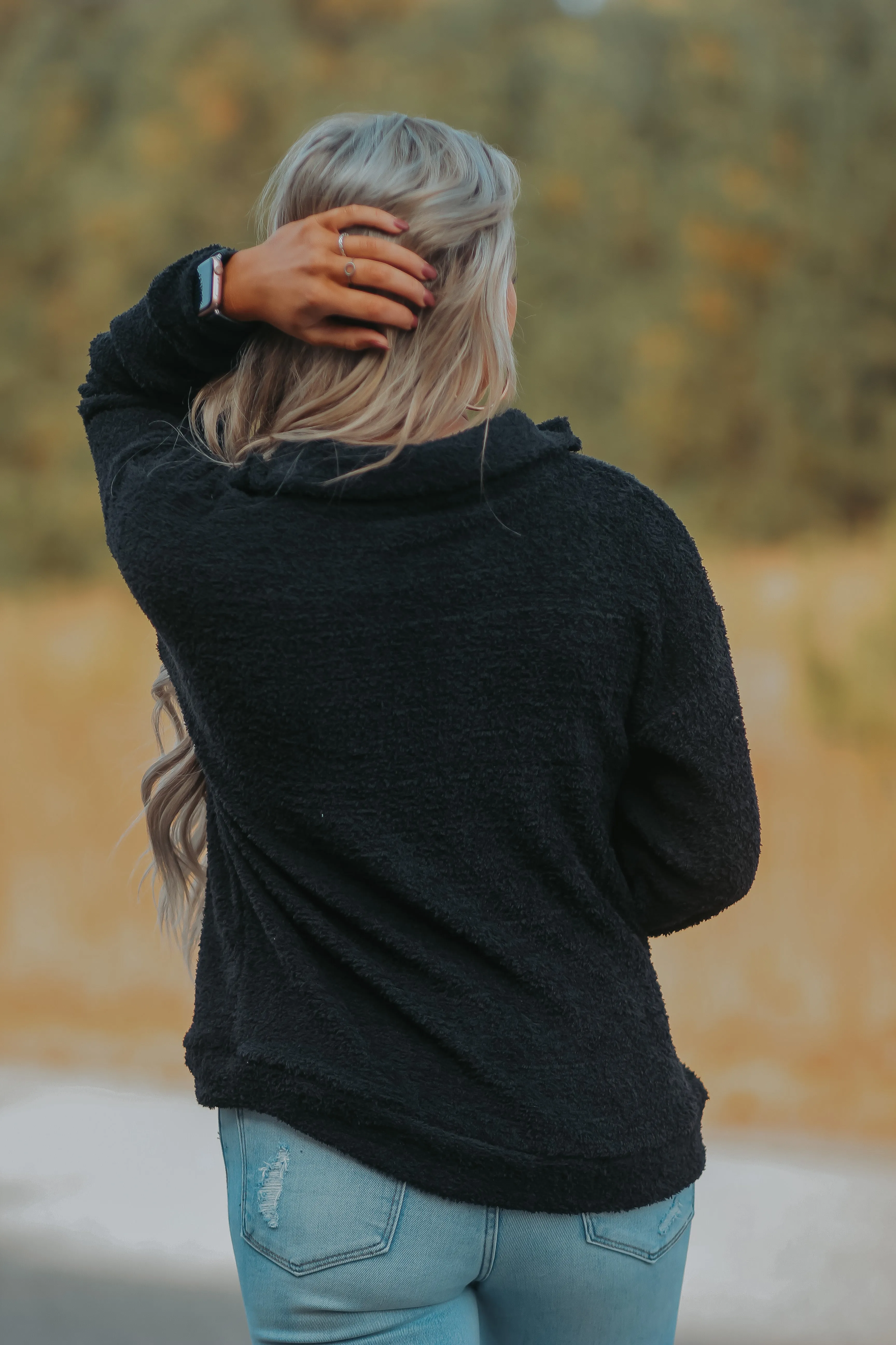 Black Fuzzy Knit Half Zip Pullover