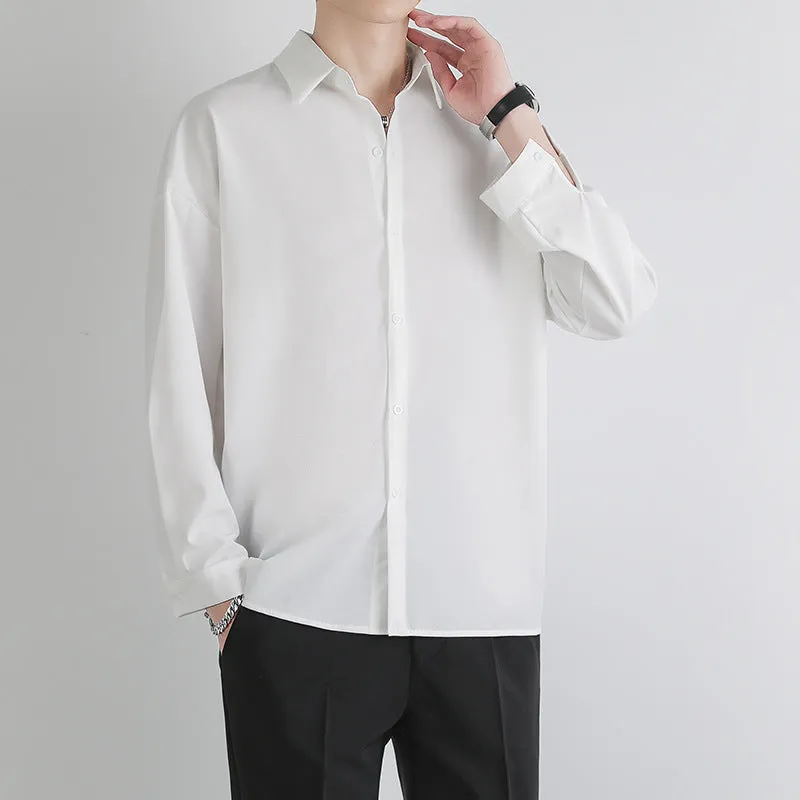 Black Shirt Men Long Sleeved Korean Trendy Stylish dkMen Casual Non-iron White Men Shirt