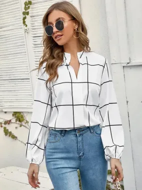 Boho Chic Plaid White Blouse