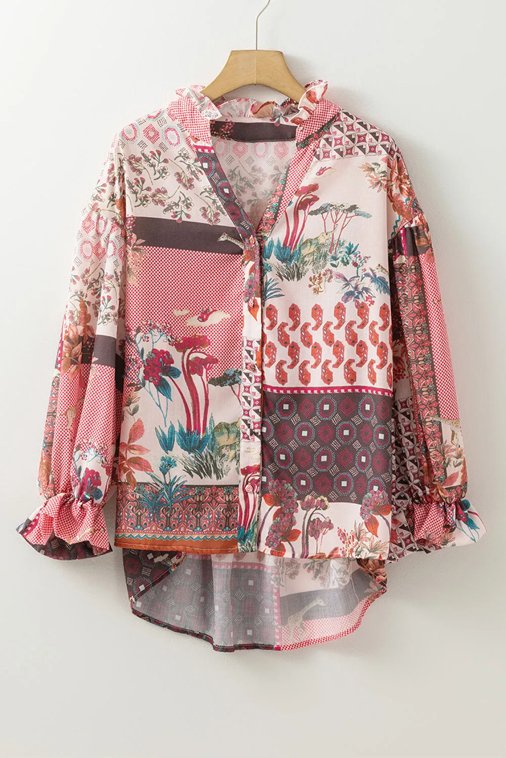 Boho Geometric Bubble Sleeve Shirt