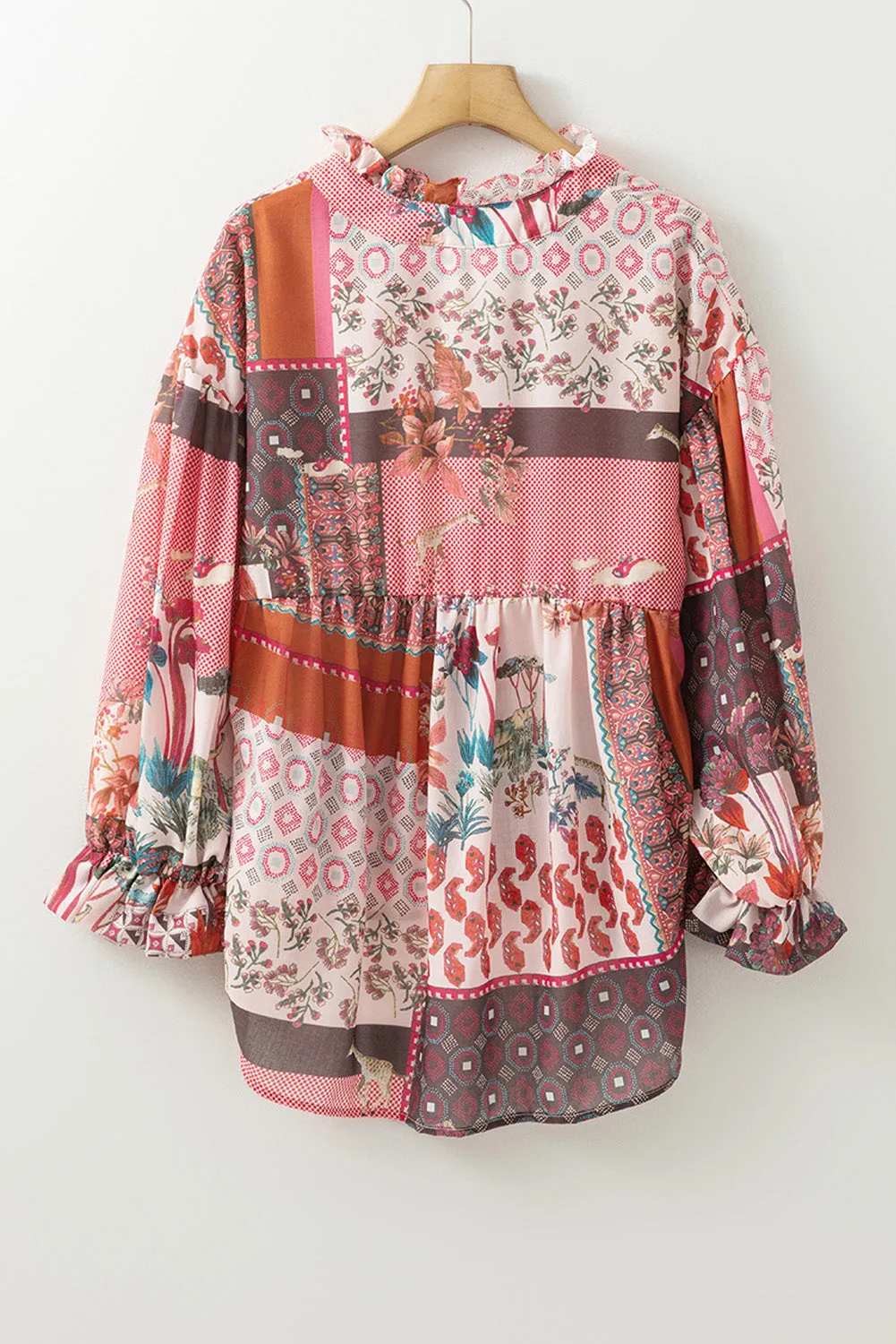 Boho Geometric Bubble Sleeve Shirt