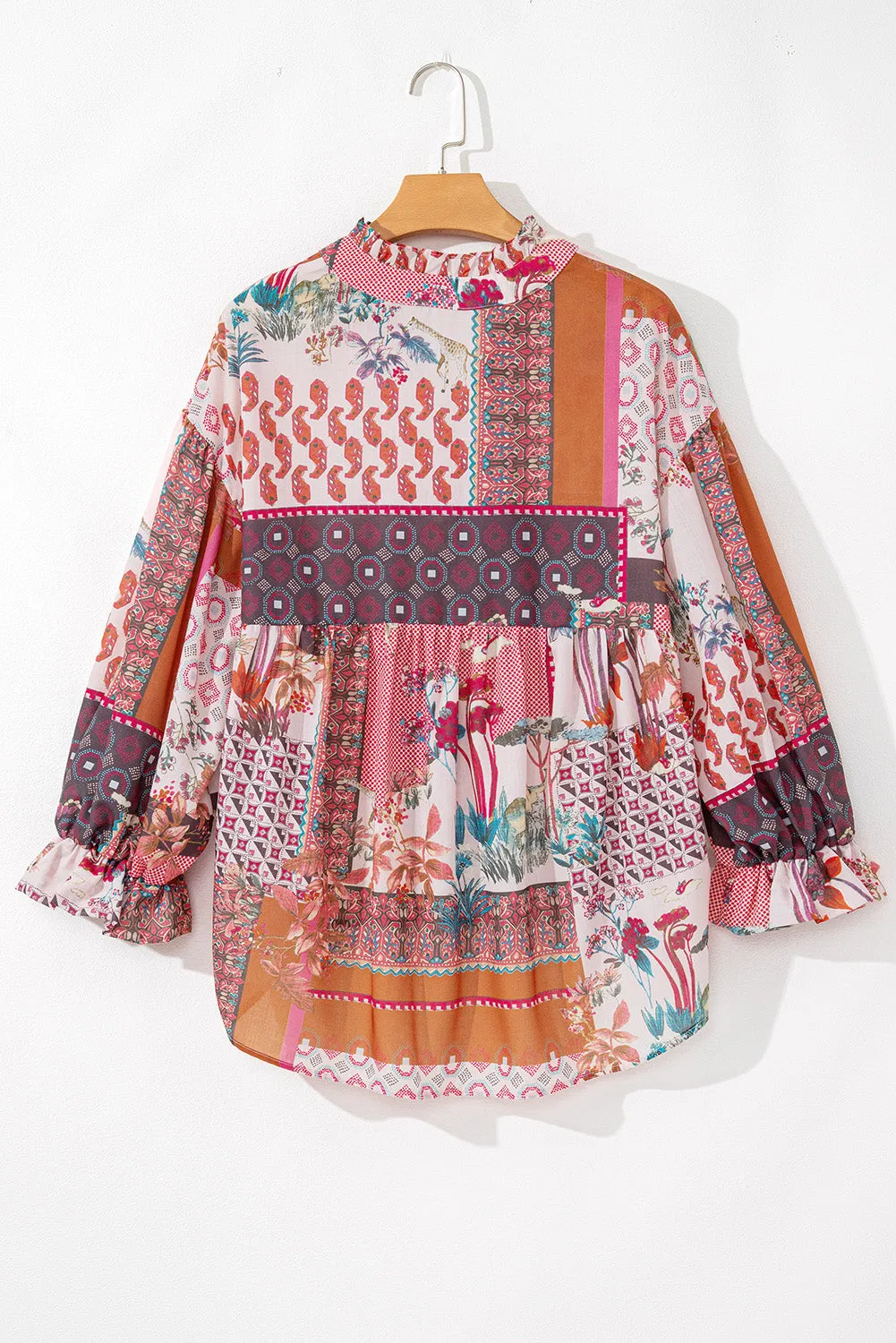 Boho Geometric Bubble Sleeve Shirt