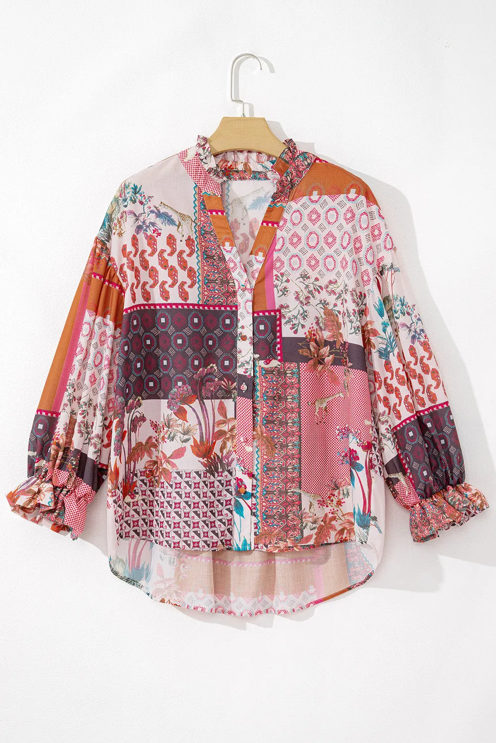 Boho Geometric Bubble Sleeve Shirt