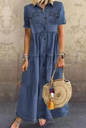 Casual & Stylish Classic Solid Split Joint Turndown Collar Straight Dresses