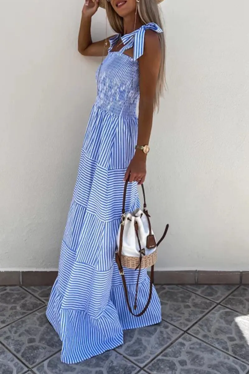 Casual & Stylish Striped Patchwork Contrast Spaghetti Strap A Line Dresses