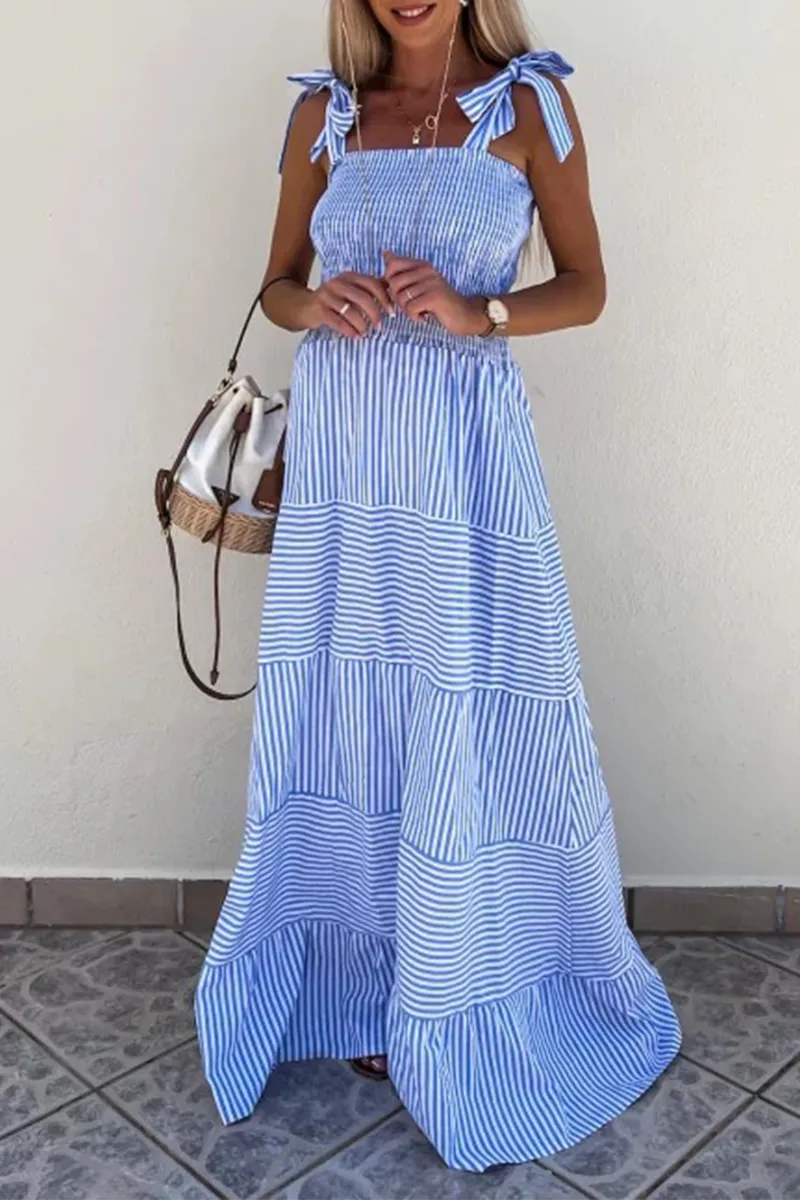 Casual & Stylish Striped Patchwork Contrast Spaghetti Strap A Line Dresses