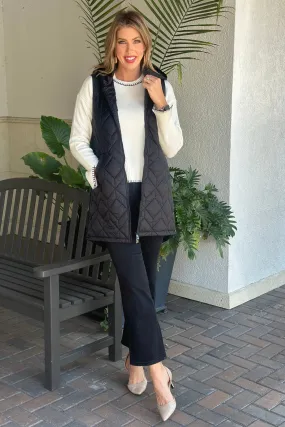 Charlie B Black Long Quilted Puffer Hood Vest