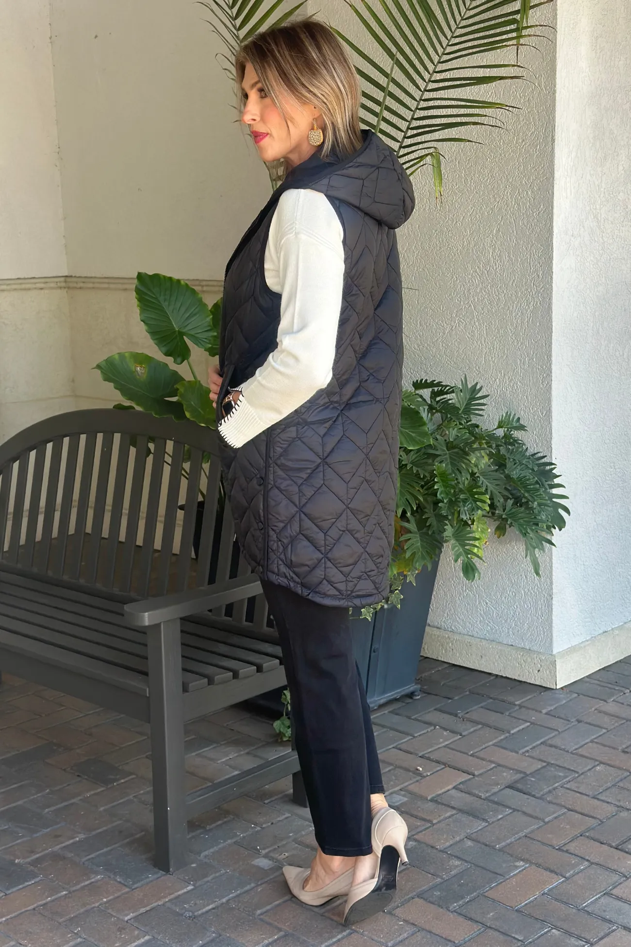 Charlie B Black Long Quilted Puffer Hood Vest
