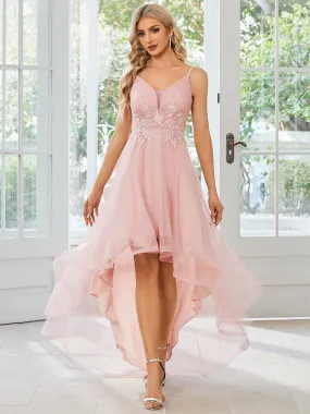 Chic and Stylish Sleeveless Prom Dress with High-Low Hemline