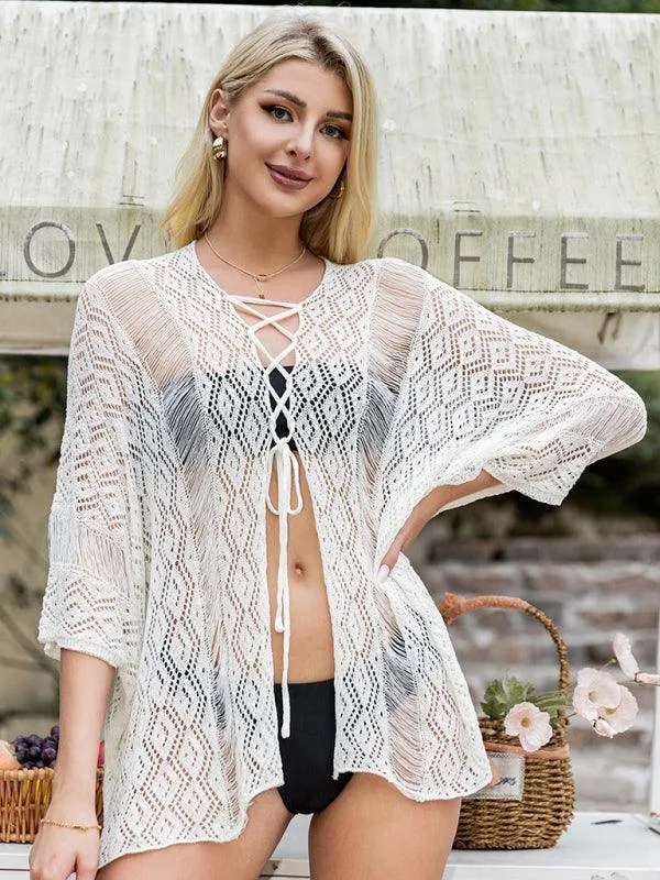 Chic Bohemian Lace-Up Knit Cardigan - Women's Trendy Sweater