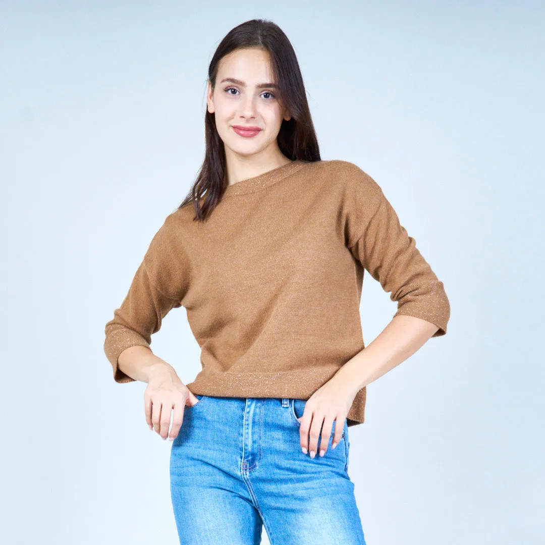 Chic cropped knit top with sparkle accents wholesale