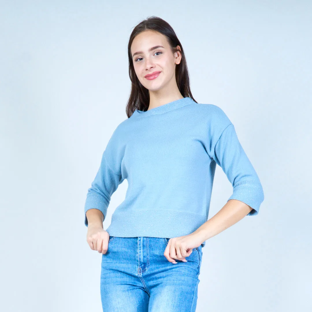 Chic cropped knit top with sparkle accents wholesale