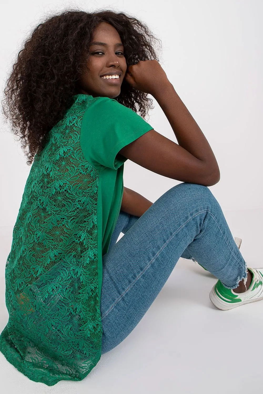 Chic Lace-Back Blouse with Stylish Cheese Neckline