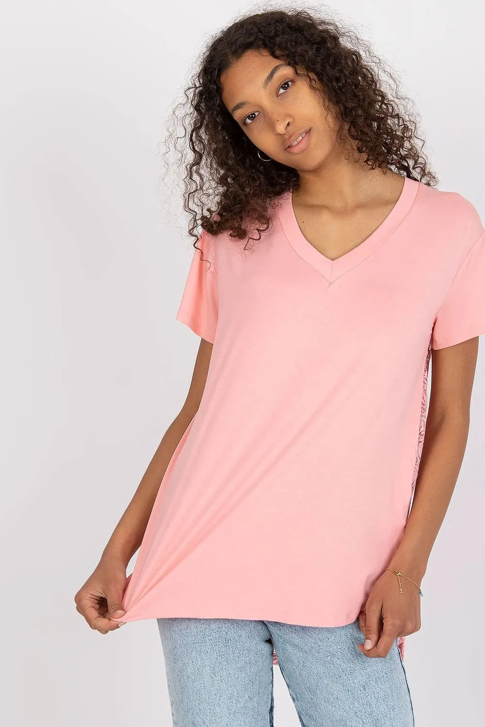 Chic Lace-Back Blouse with Stylish Cheese Neckline