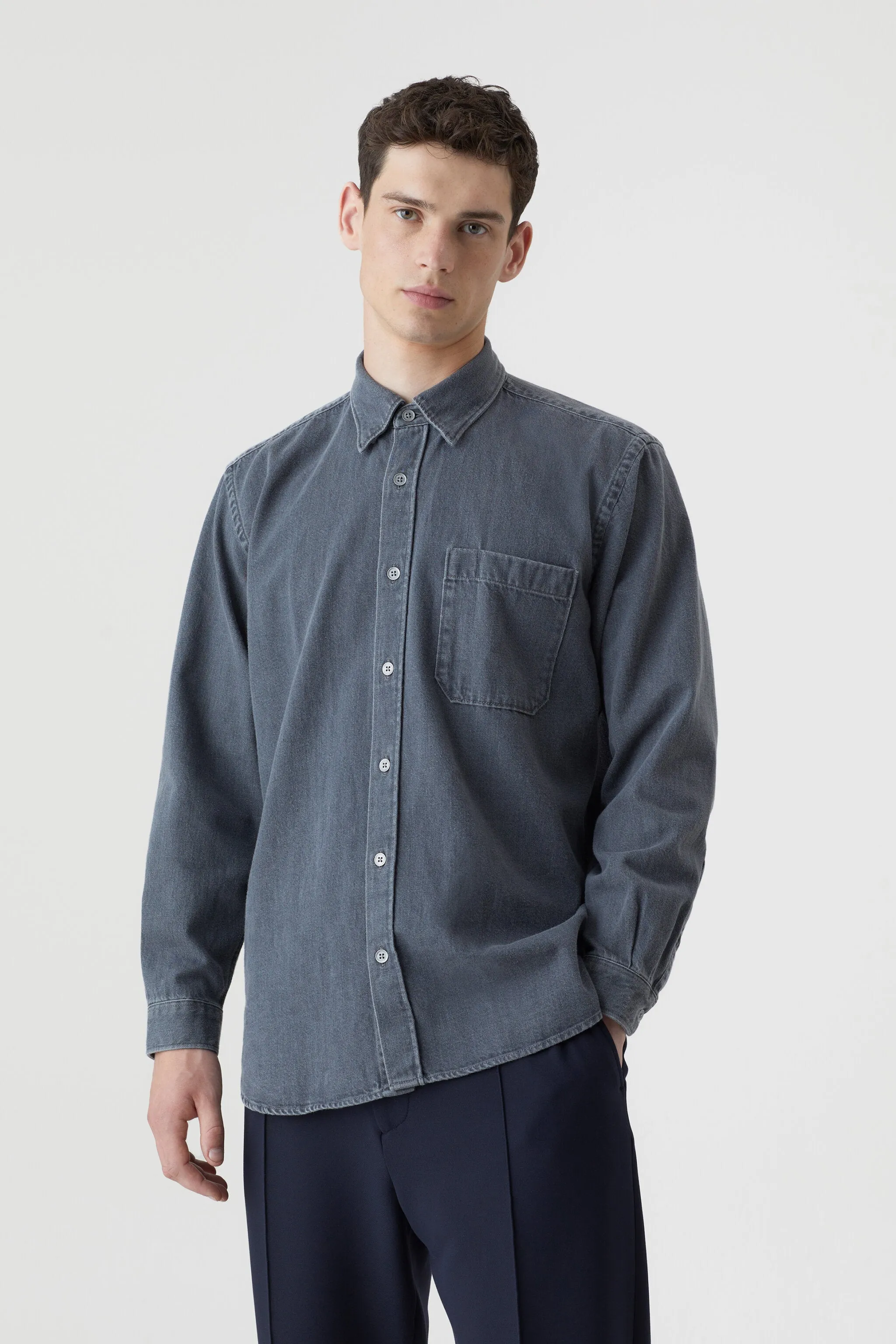 Closed Medium Grey Denim Formal Army Shirt