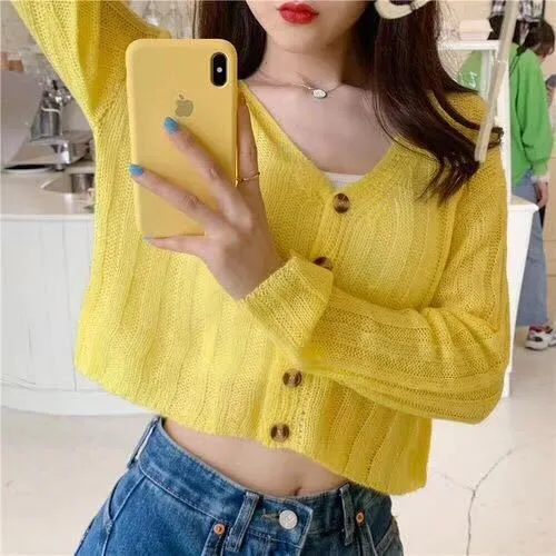 Creative Sunscreen Bare Belly Matching Knitted Cardigan Women Trendy Sweater Outerwear