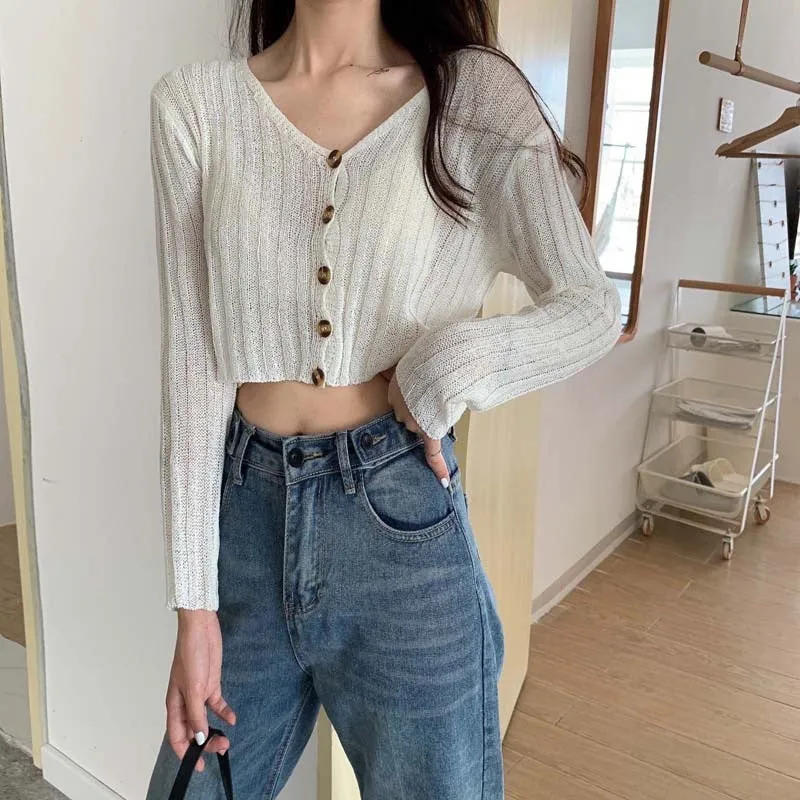 Creative Sunscreen Bare Belly Matching Knitted Cardigan Women Trendy Sweater Outerwear