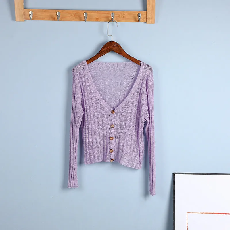 Creative Sunscreen Bare Belly Matching Knitted Cardigan Women Trendy Sweater Outerwear