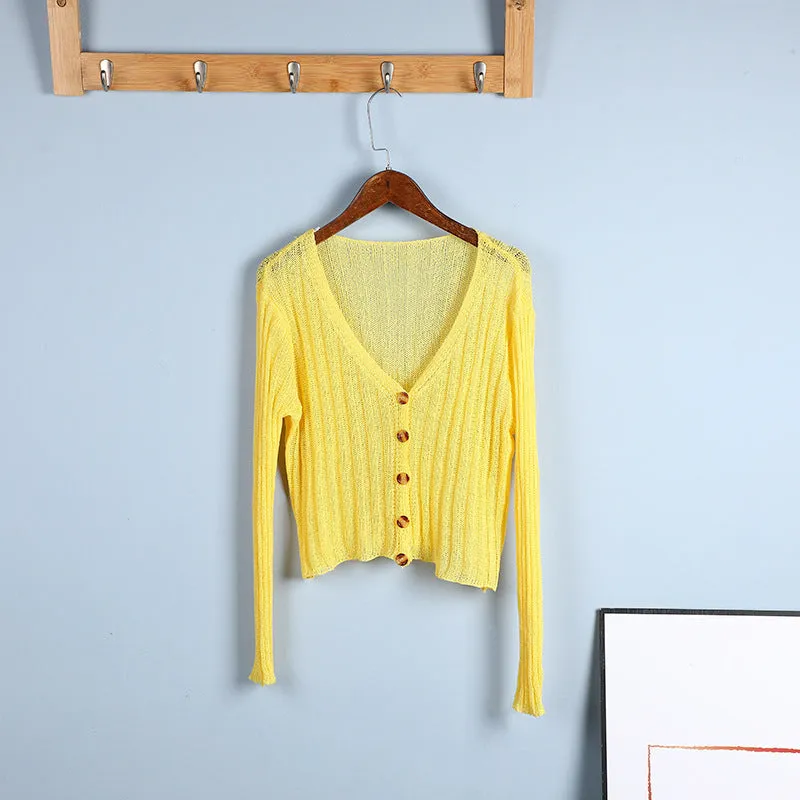 Creative Sunscreen Bare Belly Matching Knitted Cardigan Women Trendy Sweater Outerwear