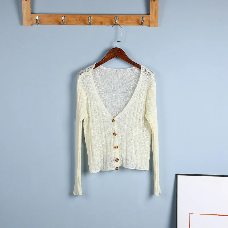 Creative Sunscreen Bare Belly Matching Knitted Cardigan Women Trendy Sweater Outerwear