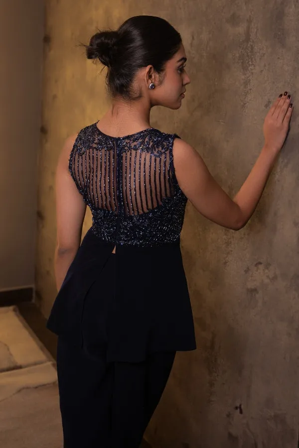 DESIGNER EMBELLISHED PEPLUM SET IN BLUE
