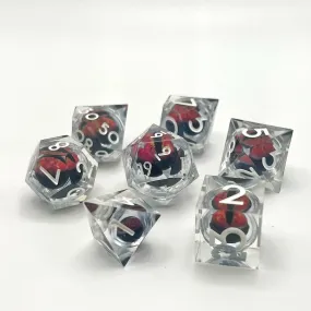 Dragon Eye Liquid Core Dice Set - Transparent Clear w/ White
