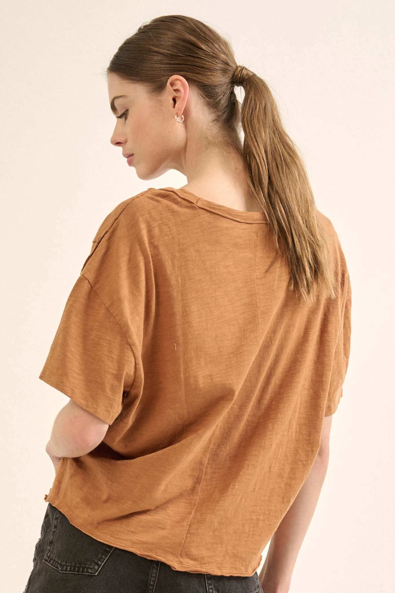 Easy Fit Vintage-Wash Slub Cotton Split-Hem Tee