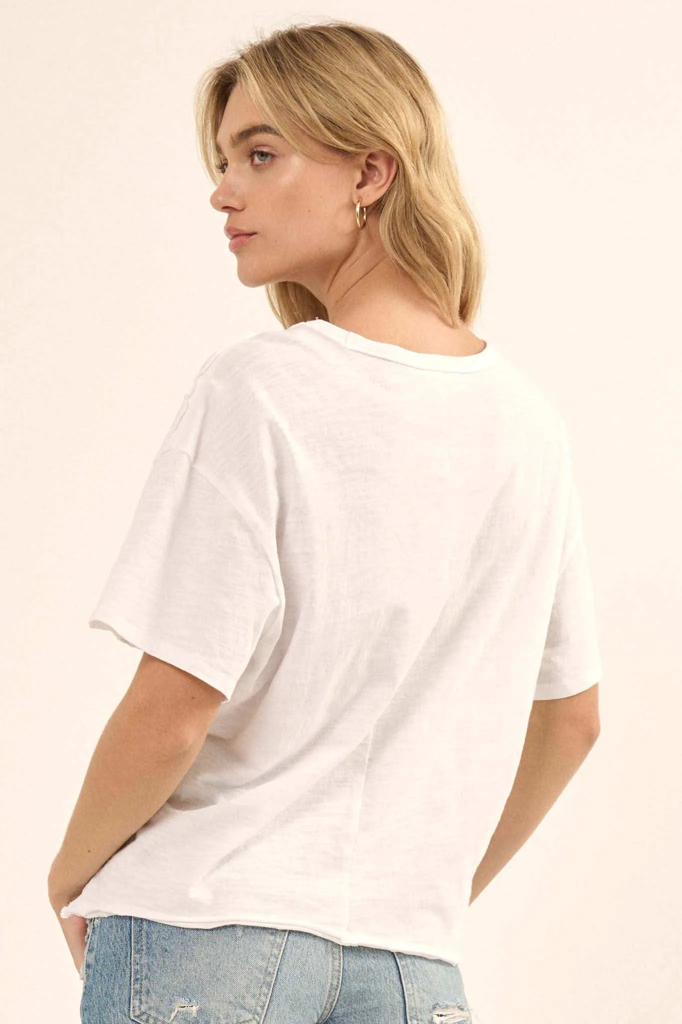 Easy Fit Vintage-Wash Slub Cotton Split-Hem Tee