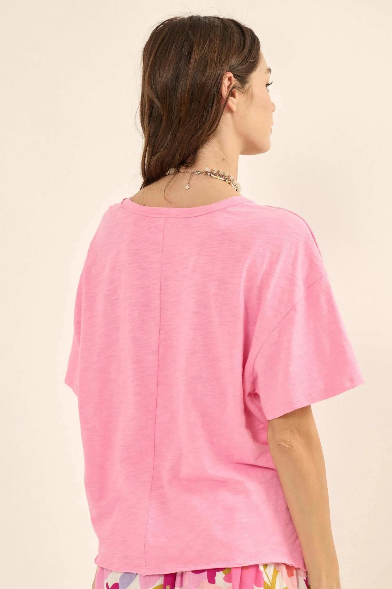 Easy Fit Vintage-Wash Slub Cotton Split-Hem Tee