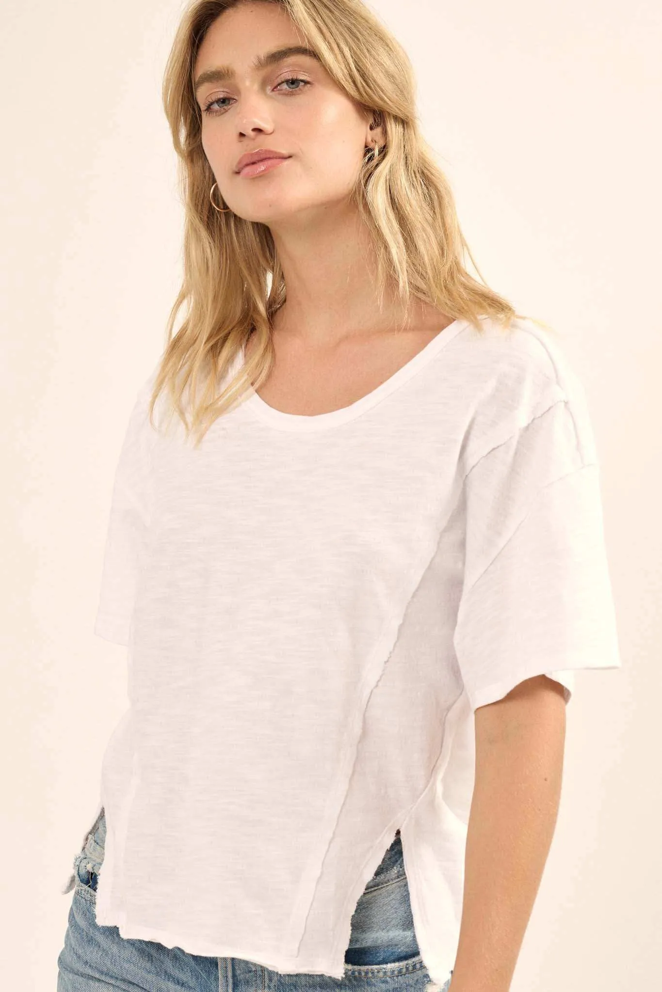 Easy Fit Vintage-Wash Slub Cotton Split-Hem Tee
